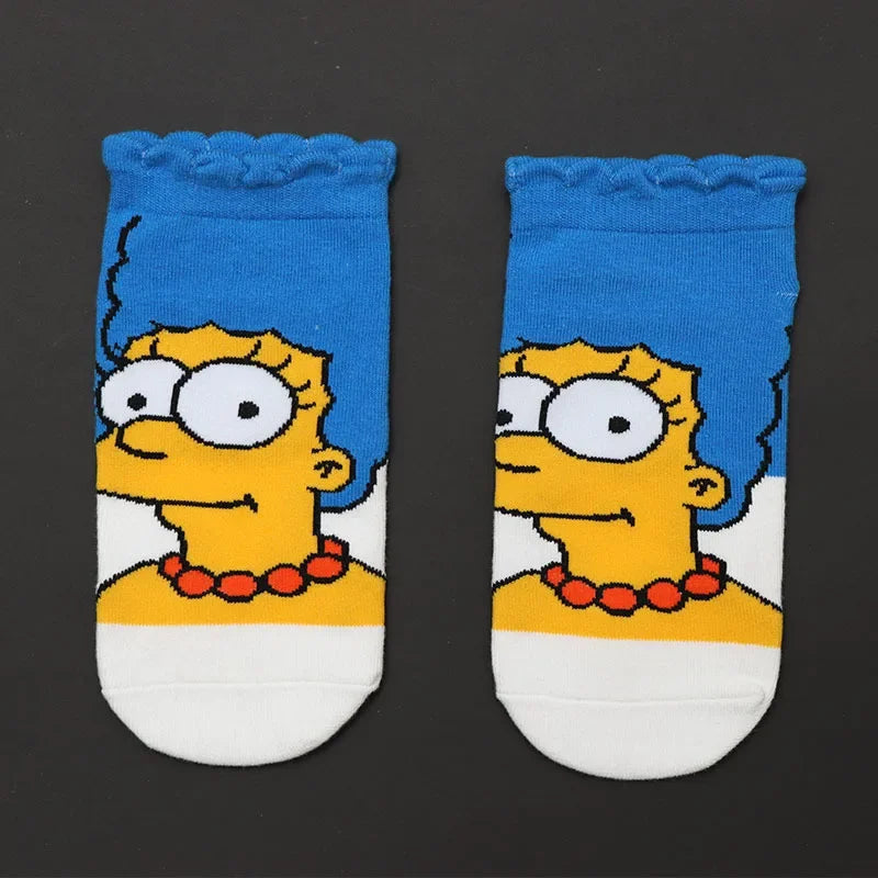 Novelty Simpsons Socks - Happy Cotton Style - Fun and Fashionable Gift for Women or Teens Retro Cartoon Lovers-5-one size-