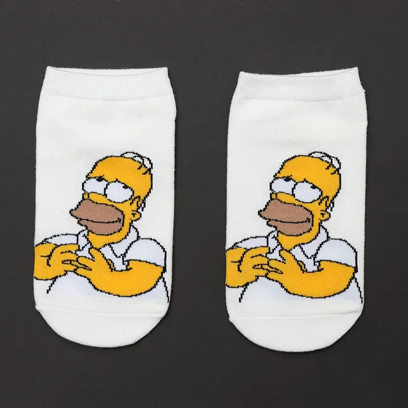 Novelty Simpsons Socks - Happy Cotton Style - Fun and Fashionable Gift for Women or Teens Retro Cartoon Lovers-6-one size-