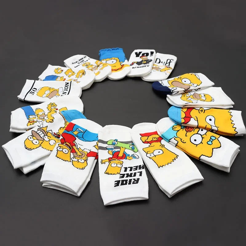 Novelty Simpsons Socks - Happy Cotton Style - Fun and Fashionable Gift for Women or Teens Retro Cartoon Lovers-