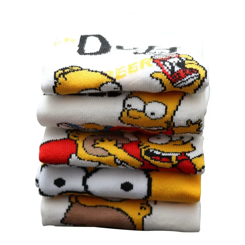 Novelty Simpsons Socks - Happy Cotton Style - Fun and Fashionable Gift for Women or Teens Retro Cartoon Lovers-