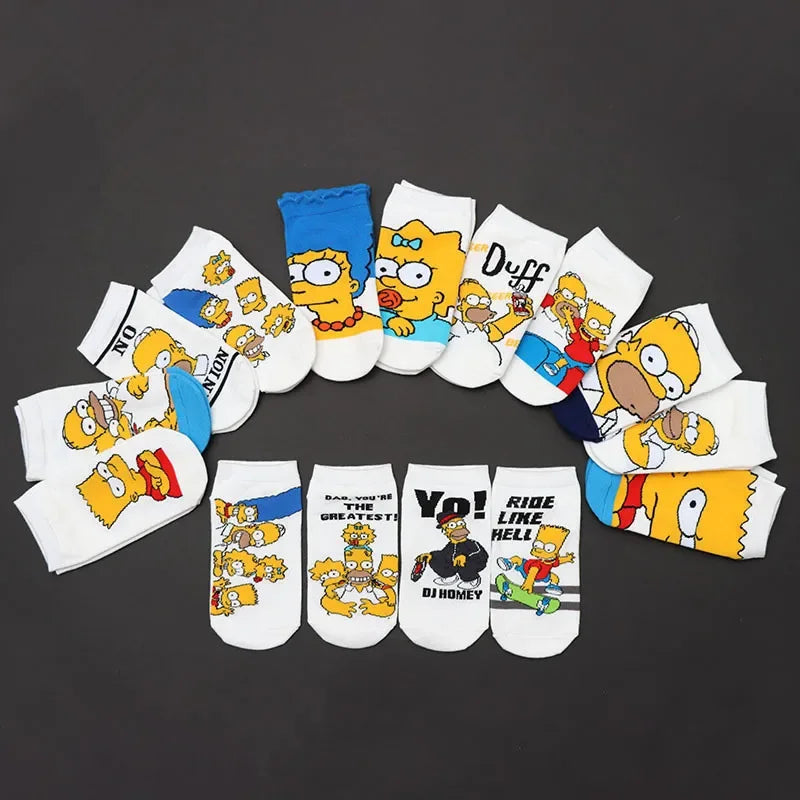 Novelty Simpsons Socks - Happy Cotton Style - Fun and Fashionable Gift for Women or Teens Retro Cartoon Lovers-