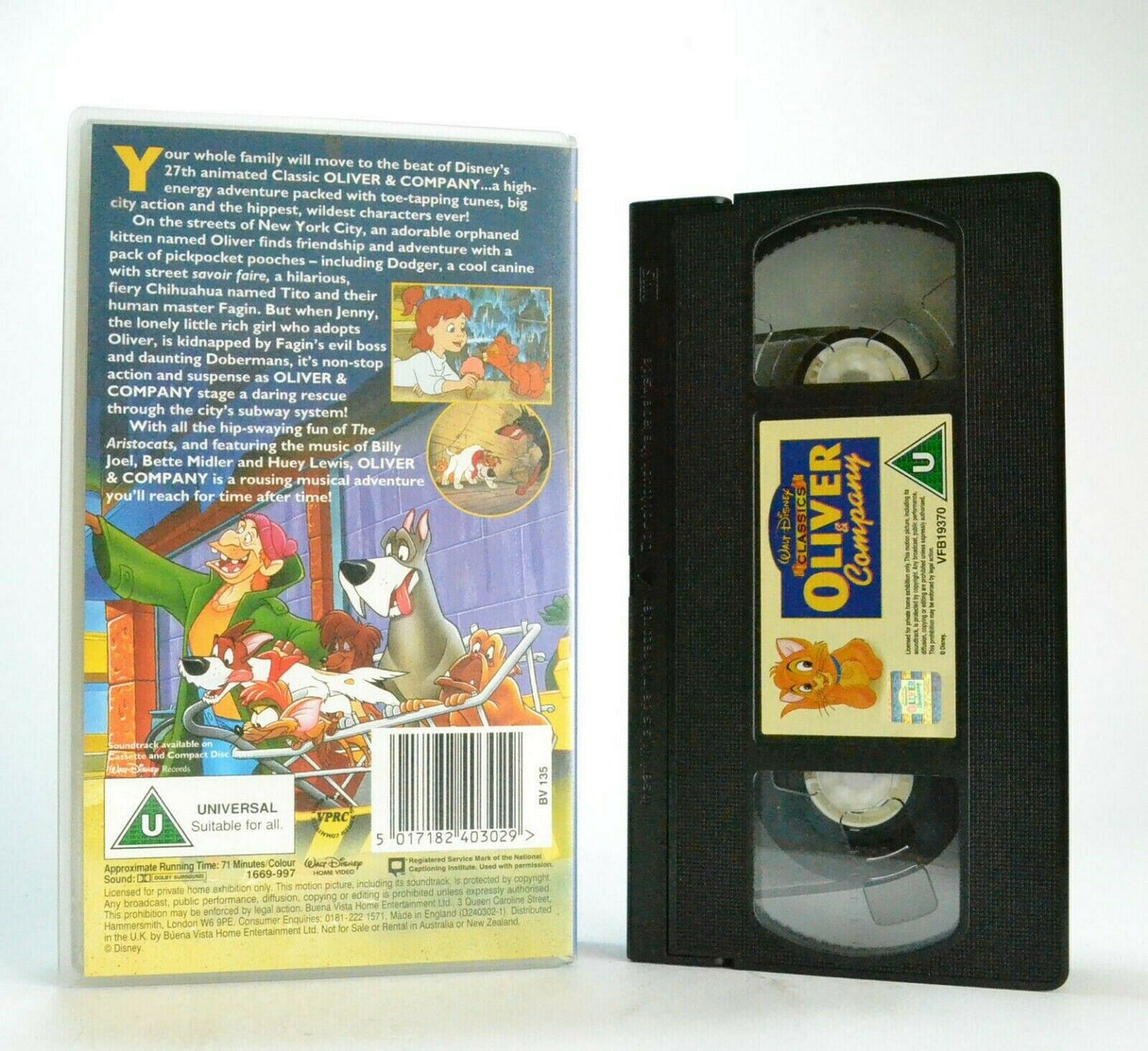 OLIVER AND COMPANY - WALT DISNEY CLASSIC - CHILDREN'S VIDEO - KIDS - PAL VHS-