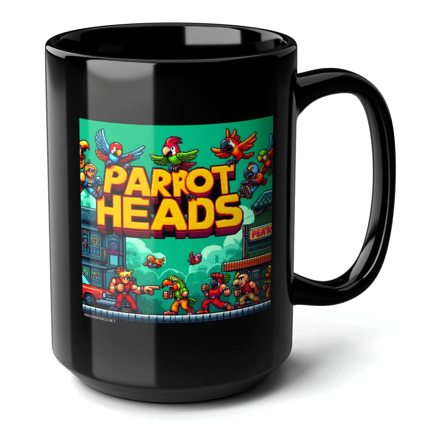 Parrot Heads Black Mug (15oz) - gifts for gamer guys-15oz-