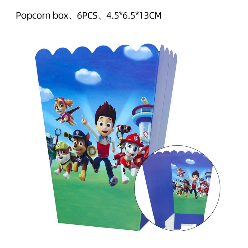 PAW Patrol Birthday Decoration Foil Balloon - Disposable Tableware Set Dog Chase Marshall Skye - For Kids Birthday Party Supplies-Popcorn Box - 6pcs-