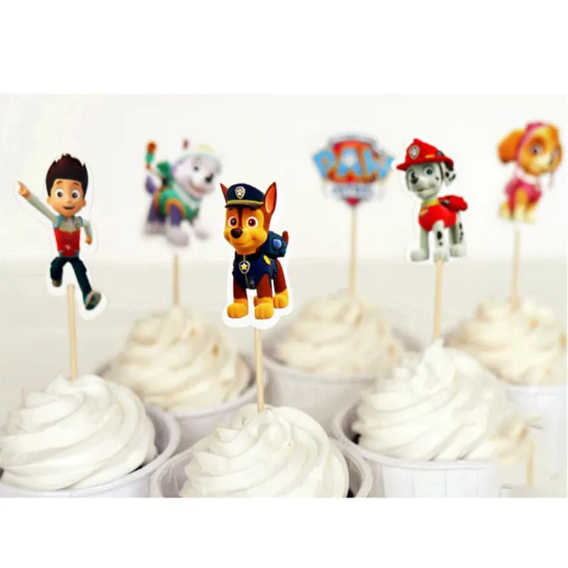 PAW Patrol Birthday Decoration Foil Balloon - Disposable Tableware Set Dog Chase Marshall Skye - For Kids Birthday Party Supplies-Cake Topper - 24pcs-