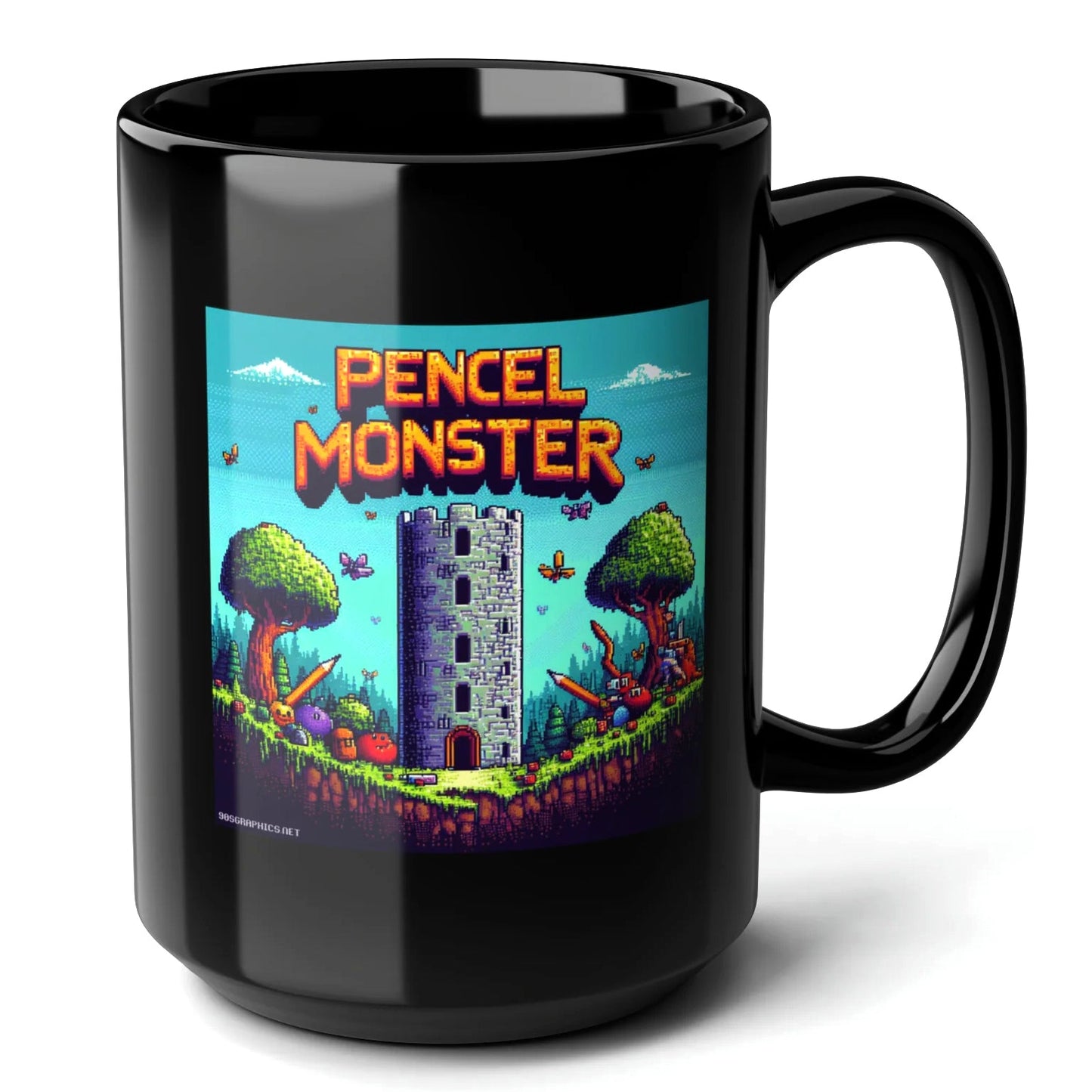 Pencil Monster Black Mug (15oz) - arcade gaming-15oz-