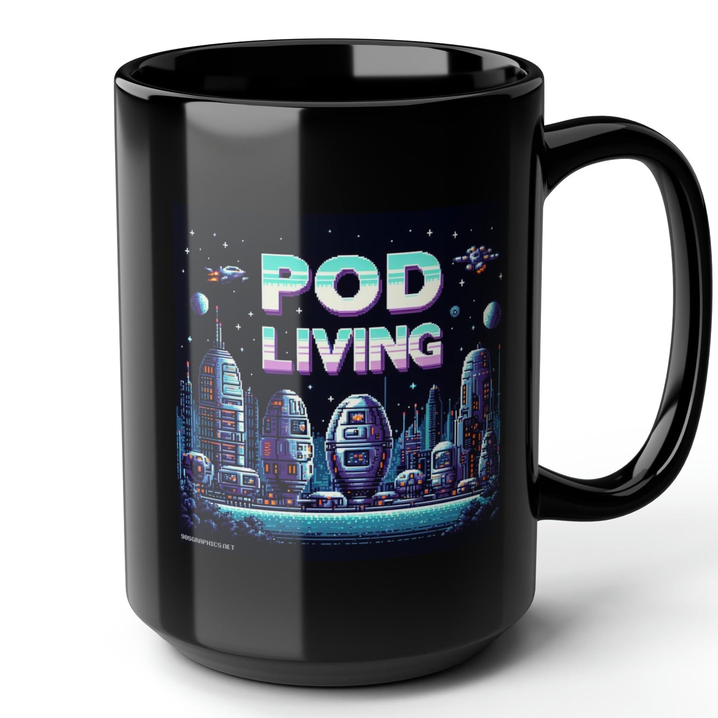 Pod Living Black Mug (15oz) - cool arcade games-15oz-