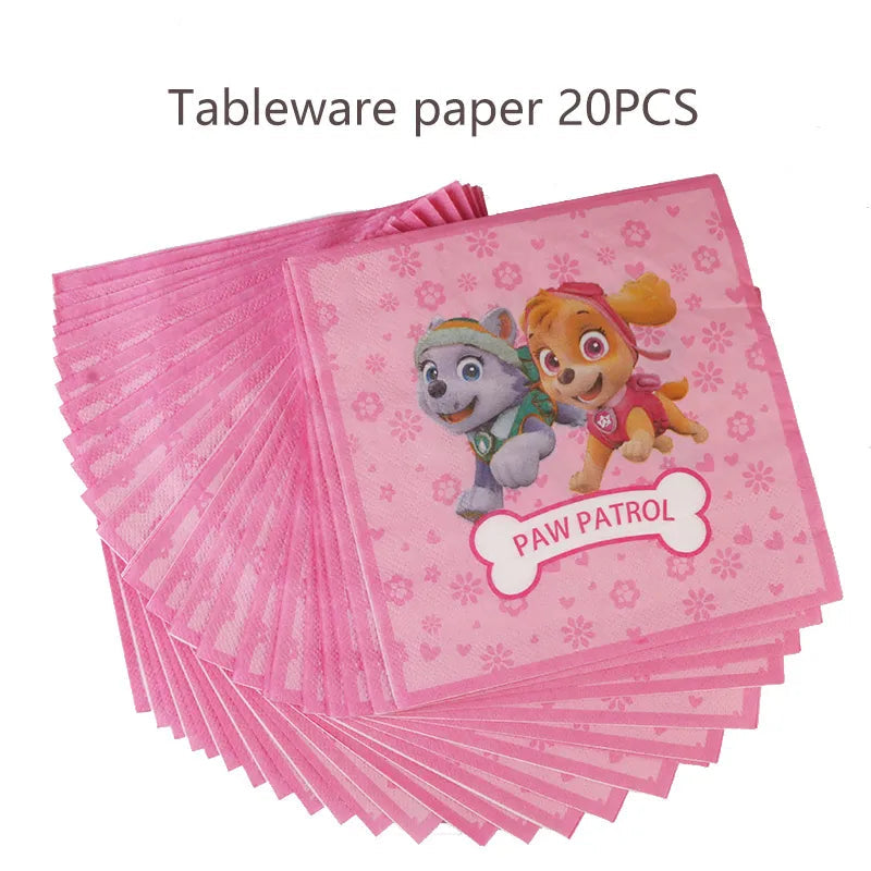 Paw Patrol Birthday Party Decorations Skye Pink - Paper Plates Cups Napkins Tableware Balloons - For Kids Baby Shower Party Supplies-20pcs napkins-