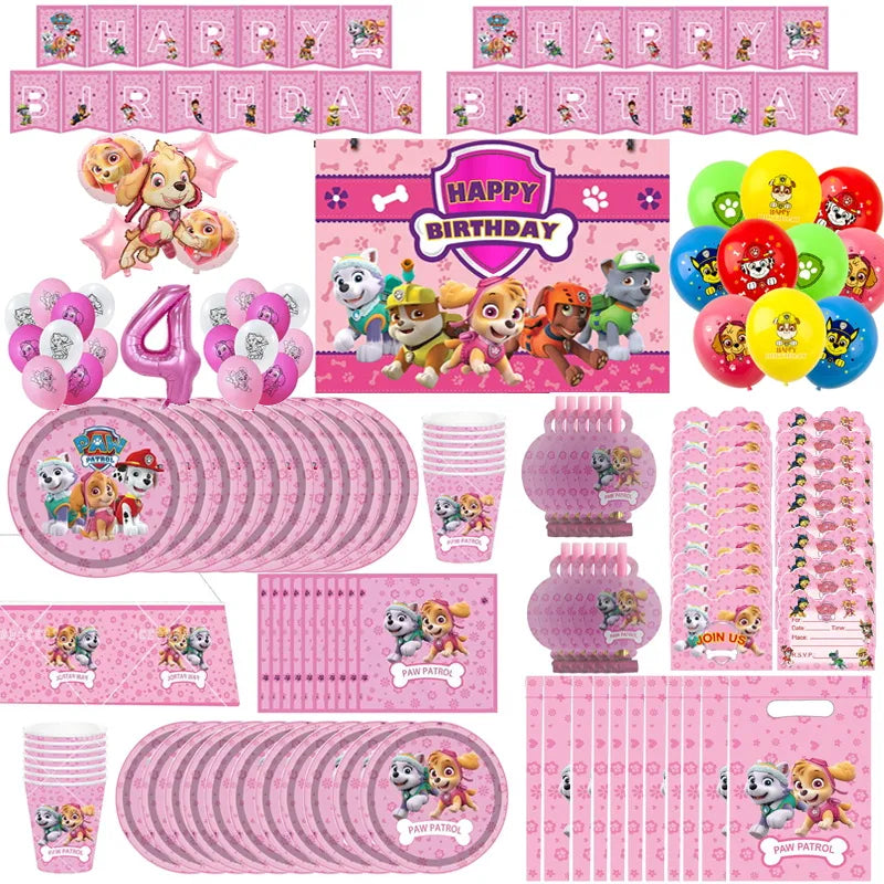 Paw Patrol Birthday Party Decorations Skye Pink - Paper Plates Cups Napkins Tableware Balloons - For Kids Baby Shower Party Supplies-