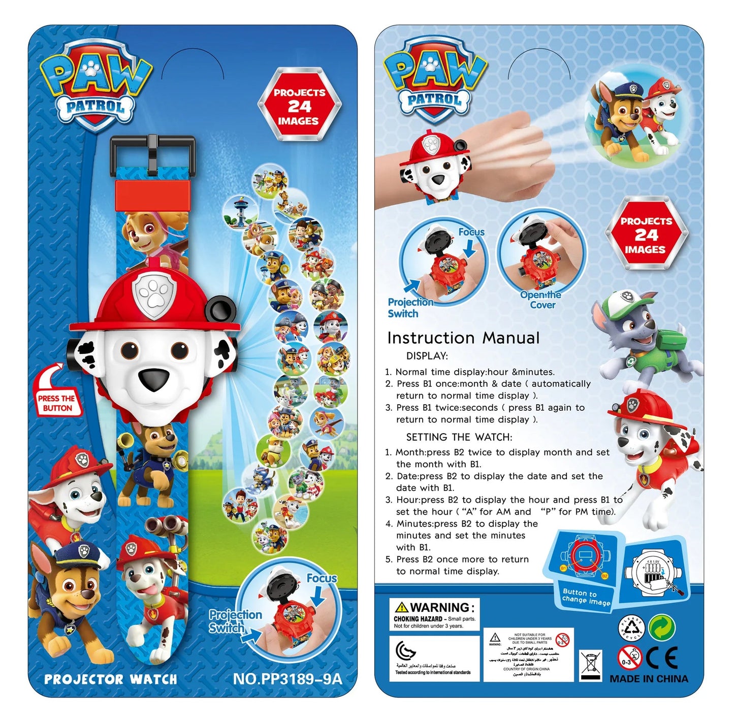 Paw Patrol Projection Watch - 3D Cartoon Design Featuring Skye, Chase & Rubble - Digital Toy Watch - Fun Gift Idea-Marshall-