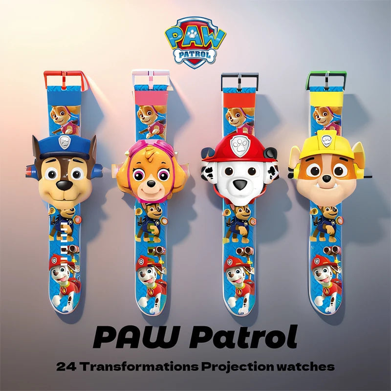 Paw Patrol Projection Watch - 3D Cartoon Design Featuring Skye, Chase & Rubble - Digital Toy Watch - Fun Gift Idea-