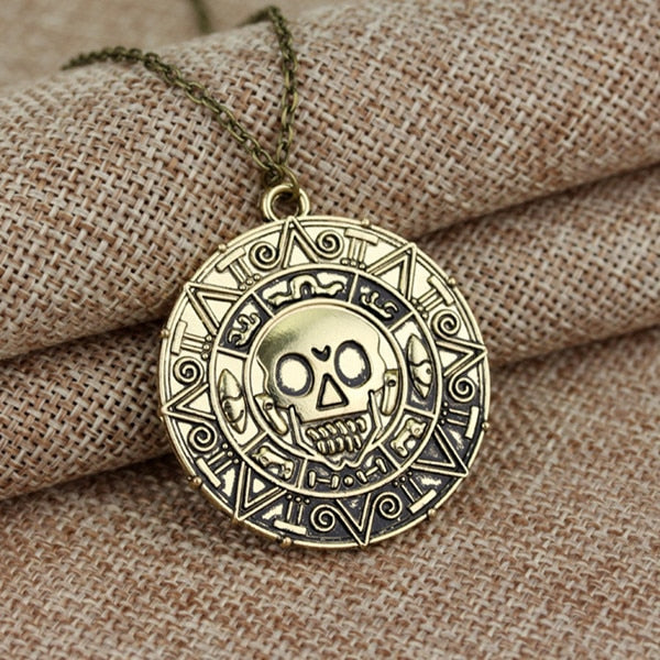 Pirates Of The Caribbean - Jack Sparrow Aztec Coin Medallion - Vintage Gold Bronze Or Silver - Movie Prop Replica Pendant & Necklace-bronze 8-