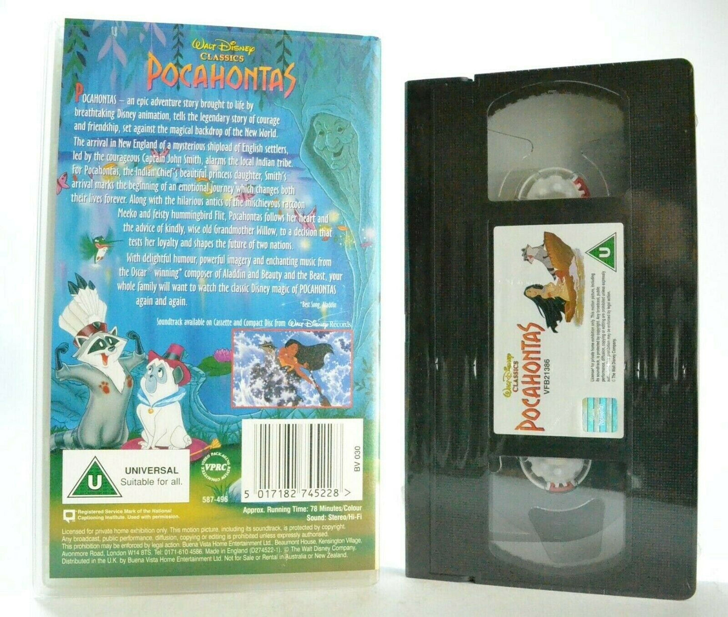 Pocahontas: Animated Musical (1995) - Walt Disney Classic - Children's - Pal VHS-