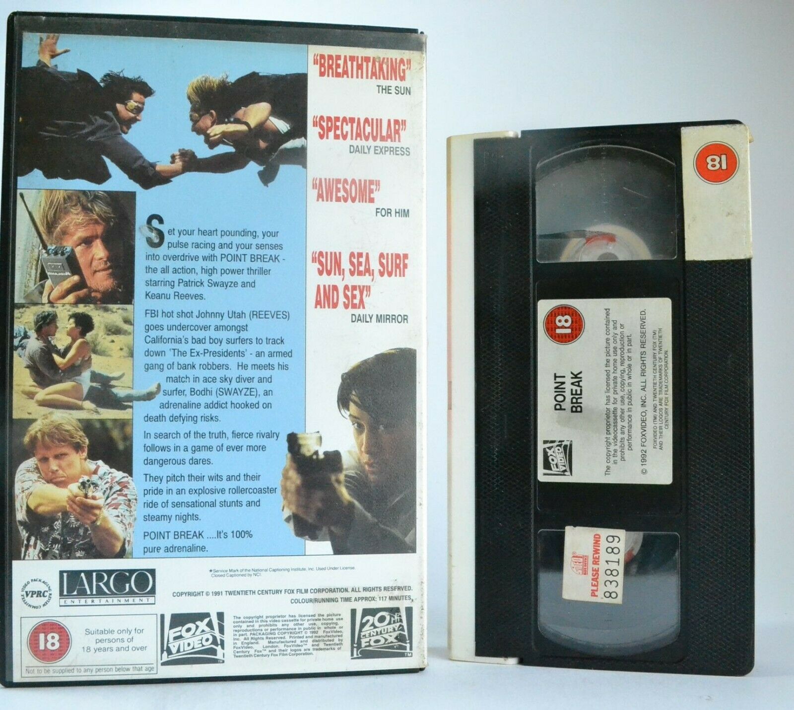 Point Break (1991): 100% Pure Adrenaline - Crime Thriller - Keanu Reeves - VHS-