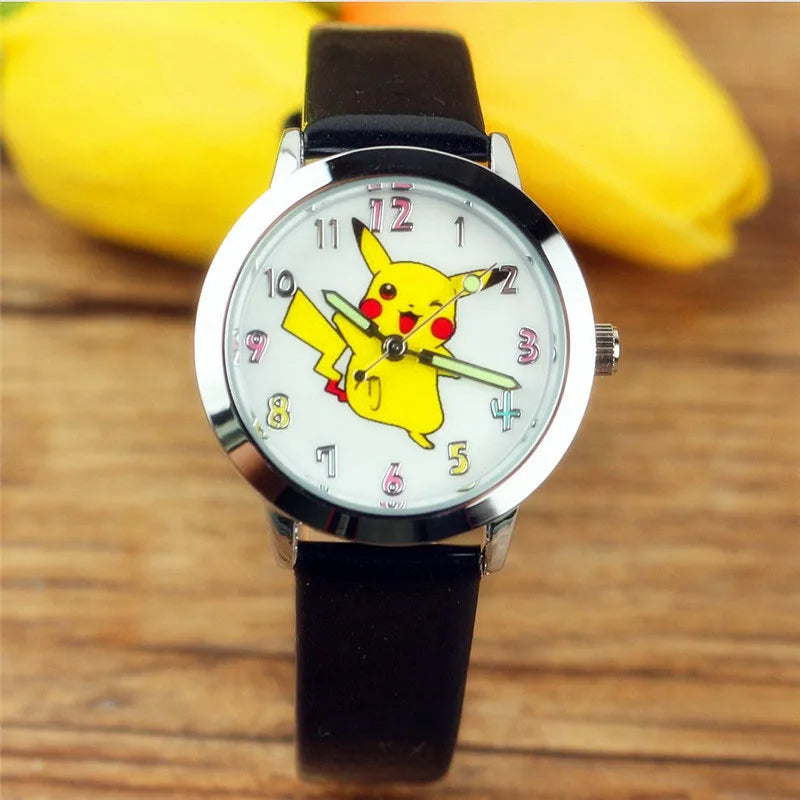 Pokémon Dial Kids Watch - Cute Anime Design - Luminous Quartz Leather Wrist Watch - Perfect Birthday Gift for Kids-