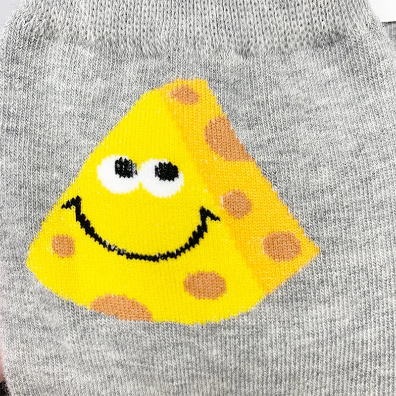 Popcorn Cheese Cartoon Food Print Socks - Woman Cotton Korean Soft Kawaii - Autumn Winter Casual Ladies Stockings-