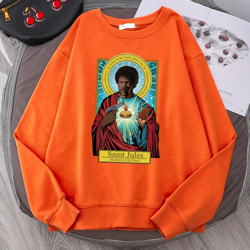 Pulp Fiction Hoodie – Saint Jules Graphic Sweatshirt for Full Hoodie Streetwear Style-Orange-M-