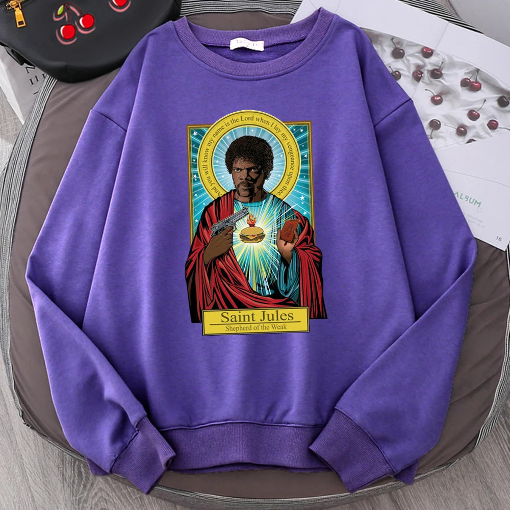 Pulp Fiction Hoodie – Saint Jules Graphic Sweatshirt for Full Hoodie Streetwear Style-Purple-L-