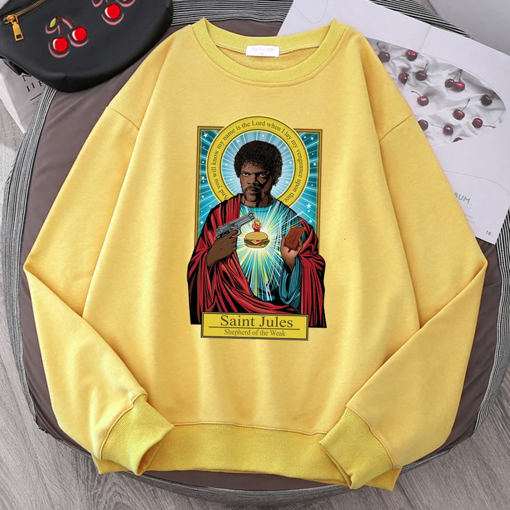 Pulp Fiction Hoodie – Saint Jules Graphic Sweatshirt for Full Hoodie Streetwear Style-Yellow-XL-