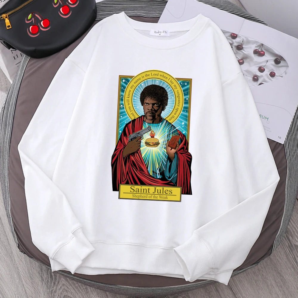 Pulp Fiction Hoodie – Saint Jules Graphic Sweatshirt for Full Hoodie Streetwear Style-White-XXL-