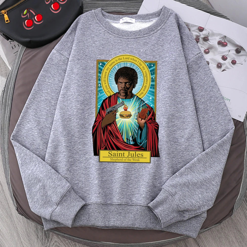 Pulp Fiction Hoodie – Saint Jules Graphic Sweatshirt for Full Hoodie Streetwear Style-Gray-L-