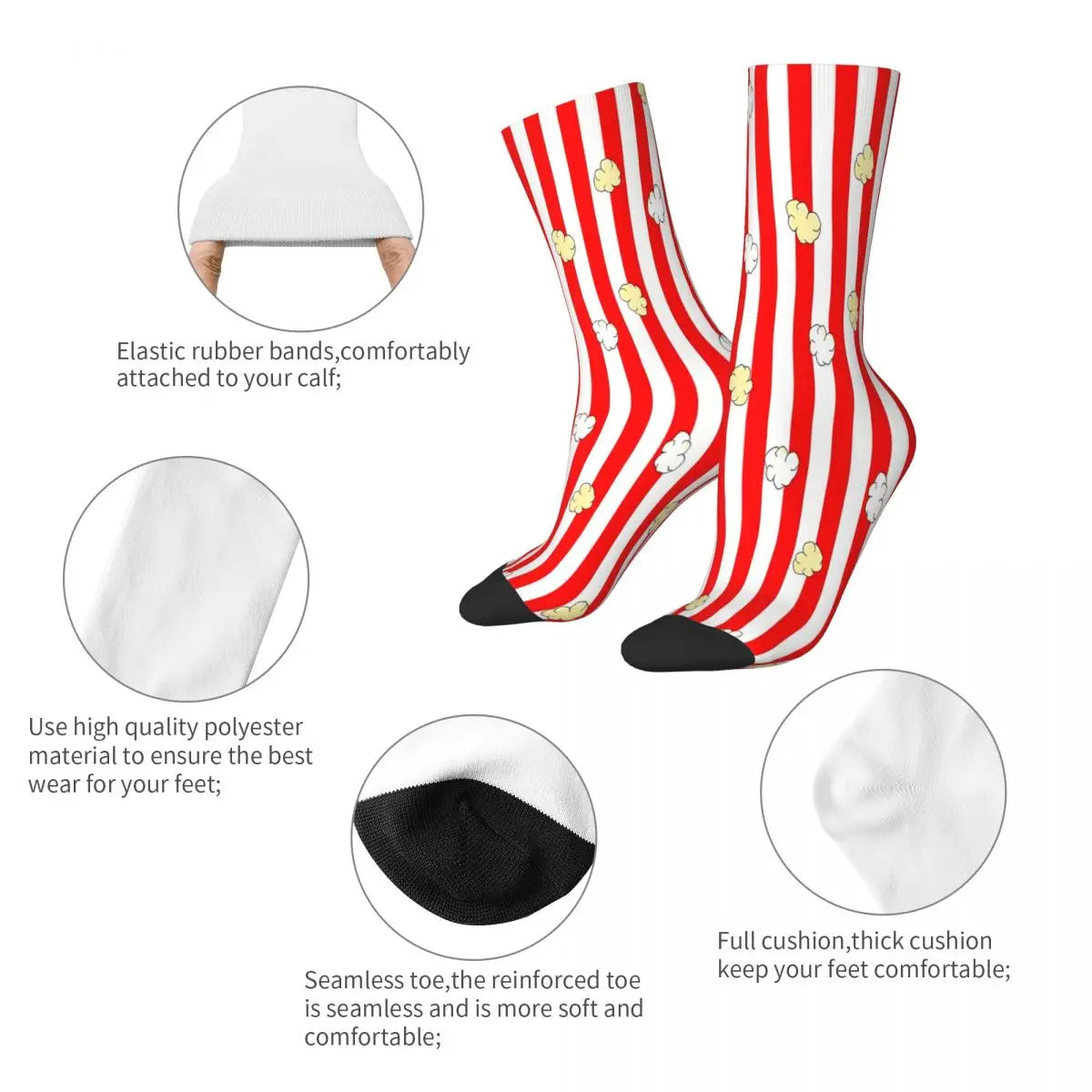 Red Stripe Popcorn Socks - Male Mens & Women Summer Stockings - Harajuku Fashion-