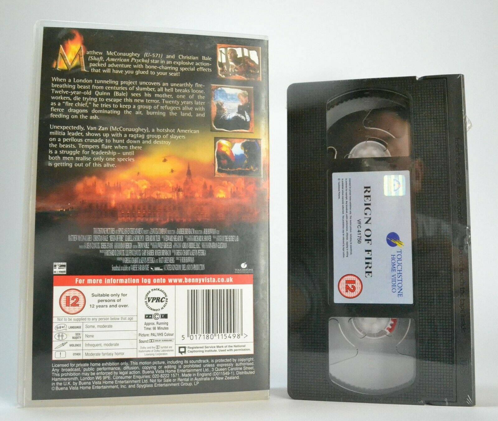 Reign Of Fire: Brand New Sealed - Fantasy - Large Box - Christian Bale - Pal VHS-