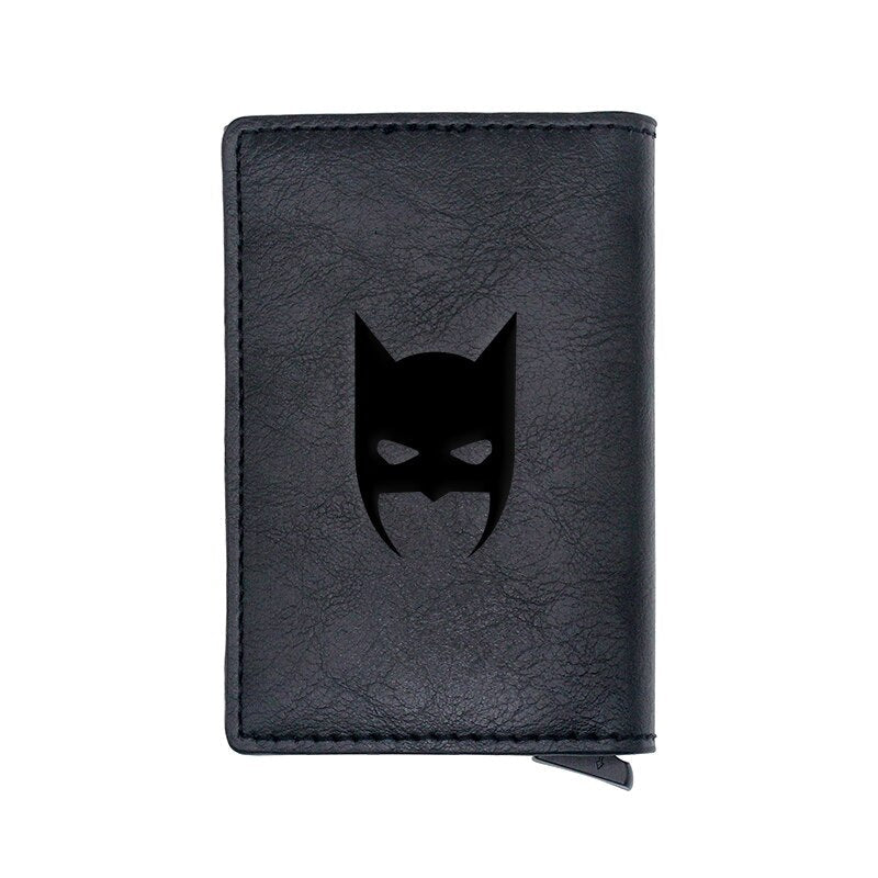 Retro Classic Bat Hero Head Design Card Holder Wallets Men Women Boy Rfid Leather Short Purse Slim Mini Wallet Small Money Bag-Black-