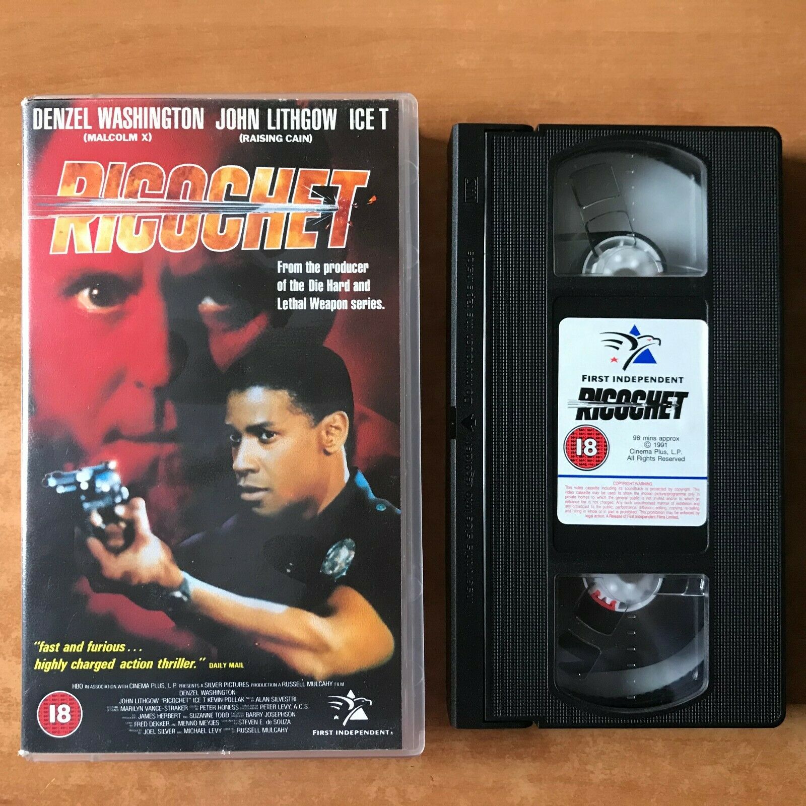 Ricochet (1991): Crime Action - Psycho Thriller - Denzel Washington - Pal VHS-