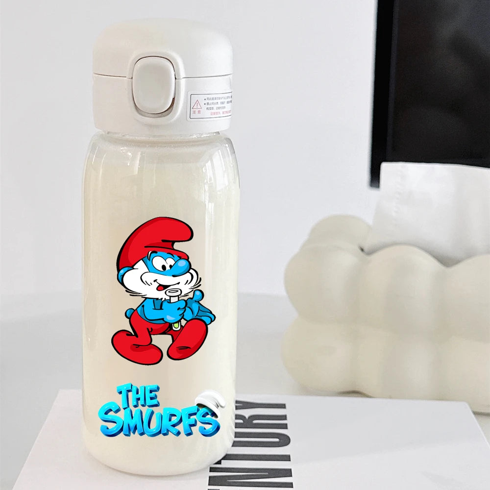 The Smurfs Straw Water Bottle - Large Capacity Cartoon Cup for Kids, Outdoor Sports, Portable Retro Anime Gift-30-600ML-