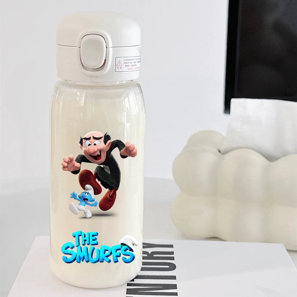 The Smurfs Straw Water Bottle - Large Capacity Cartoon Cup for Kids, Outdoor Sports, Portable Retro Anime Gift-19-600ML-