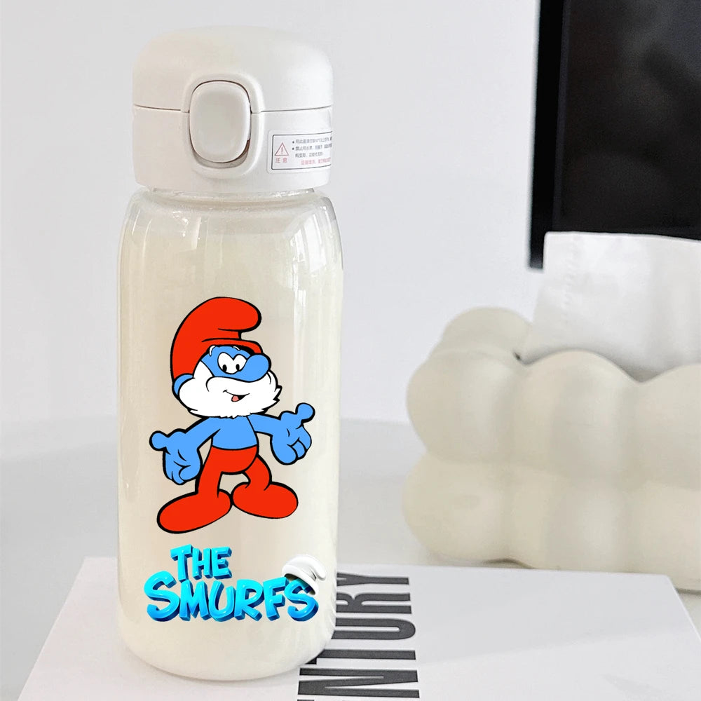 The Smurfs Straw Water Bottle - Large Capacity Cartoon Cup for Kids, Outdoor Sports, Portable Retro Anime Gift-22-600ML-