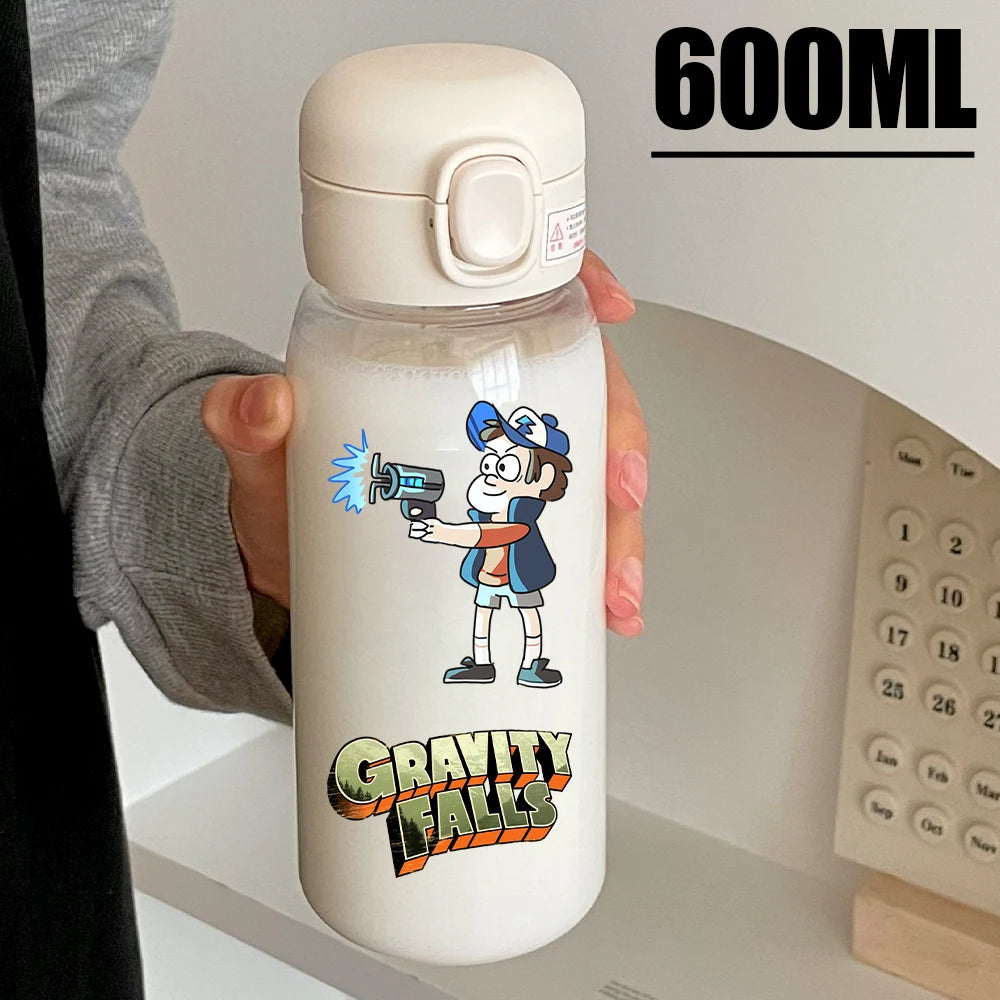 Disney Gravity Falls Water Bottle - 600ML Leak-Resistant Portable Drinking Cup - Transparent PC Design Featuring Dipper and Mabel-GDXZ-20-600ml-