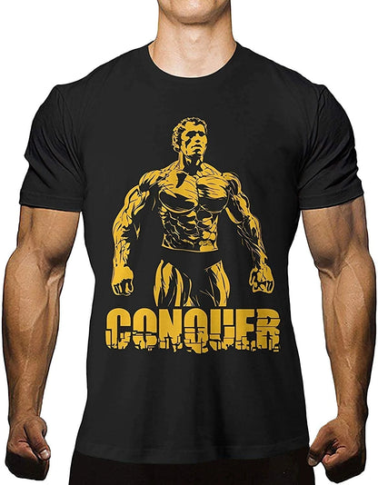 Conquer Shirt Arnold Schwarzenegger T-Shirt - Casual Workout Muscle Tee for Men-xuande78026-Black-4XL-