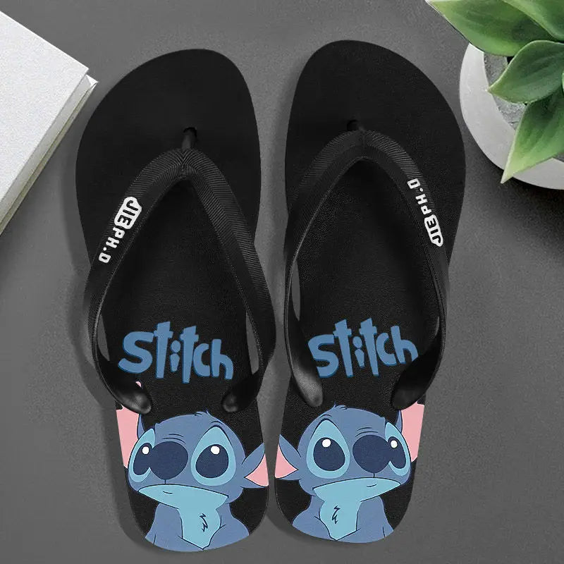 Disney Anime Stitch Casual Kawaii Flip Flop Slippers Summer Couple Outdoor Indoor Bathroom Soft Bottom Foot Clip Cool Slippers-6-40-41-