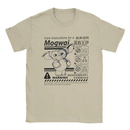 Gremlins Gizmo Warning - Label T Shirt Men - Pure Cotton Novelty - T-Shirt Crew Neck - Gizmo Mogwai Monster - Tee Short Sleeve Tops - Gift-Khaki-5XL-