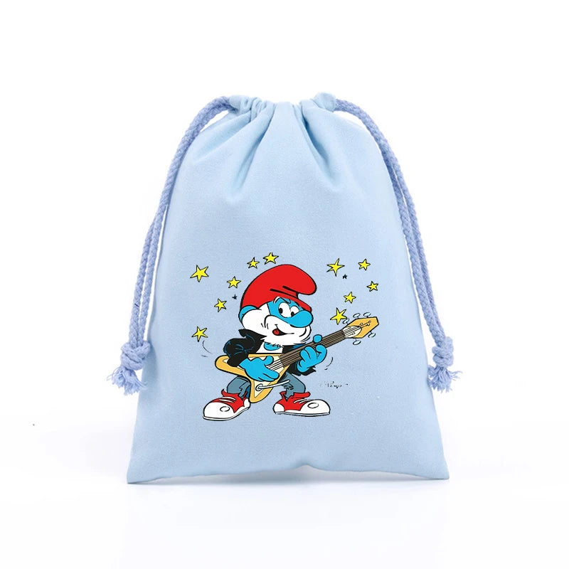 Anime Smurfs Kids Drawstring Bag - Cute Cartoon Print Sports Sack for Parties, Outdoor Gifts, Retro Hand Pouch-LJL 22-20x30cm-