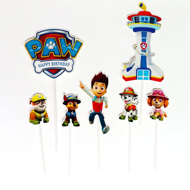 Paw Patrol Birthday Decorations Happy Birthday Backdrop Banner Plates Cups - Paper Tableware Set Balloons - Kids Boy Party Supplies-Cake topper-