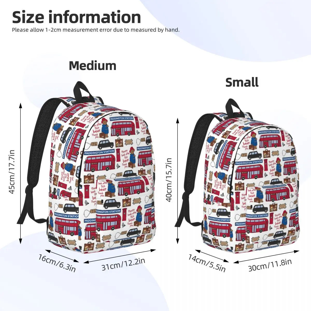 Britain Paddington Brown Bear Fashion Backpack - Sports High School Work Cute Movie Cartoon Daypack Men Women Laptop Canvas Bags-