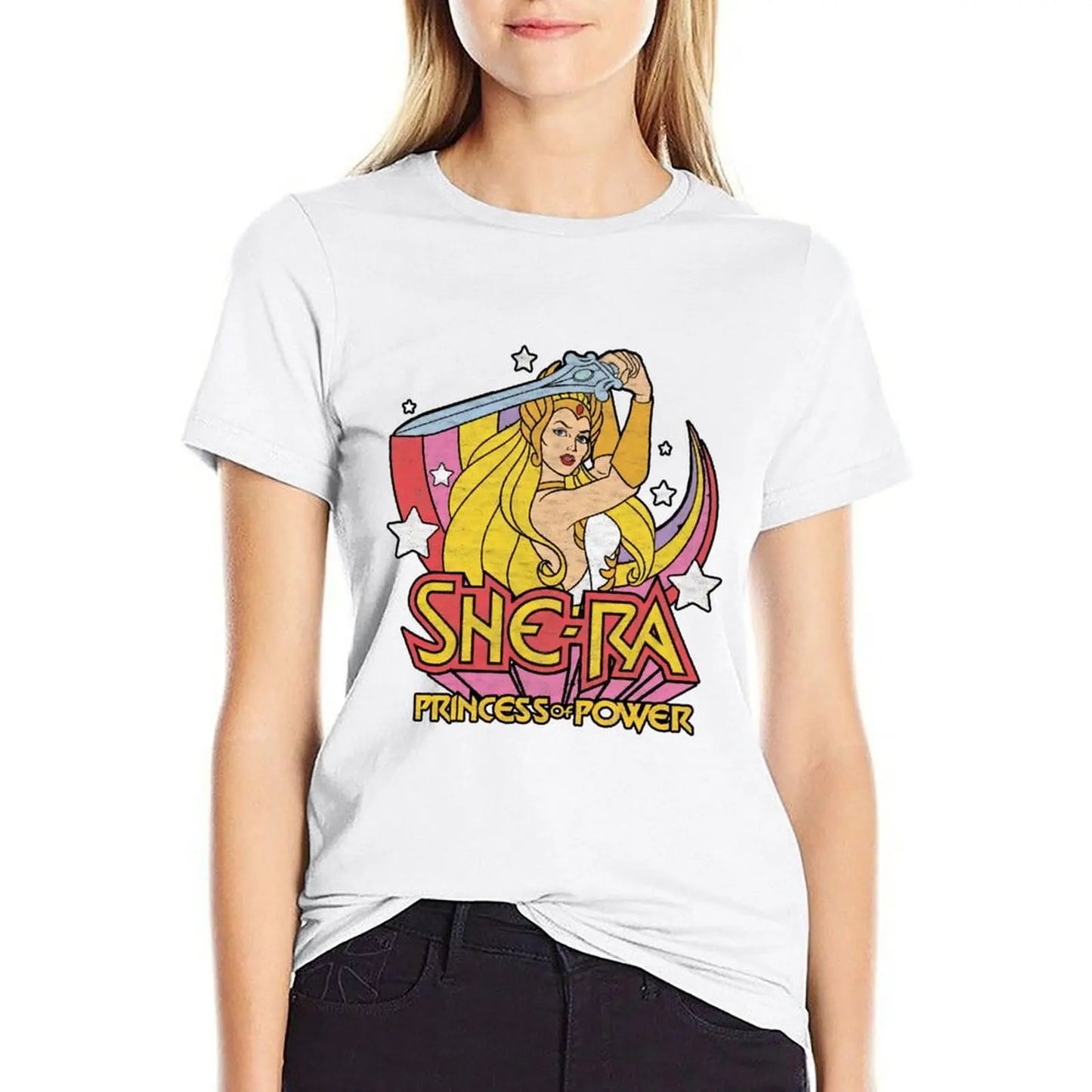 She-Ra Rainbow Sword Oversized T-Shirt: Princess of Power Graphic Blouse for Women - She Has The Power - Gift-White-XXXL-