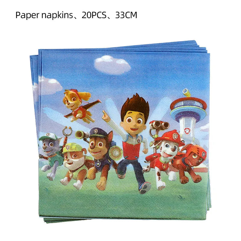 PAW Patrol Birthday Decoration Foil Balloon - Disposable Tableware Set Dog Chase Marshall Skye - For Kids Birthday Party Supplies-Napkin - 20pcs-