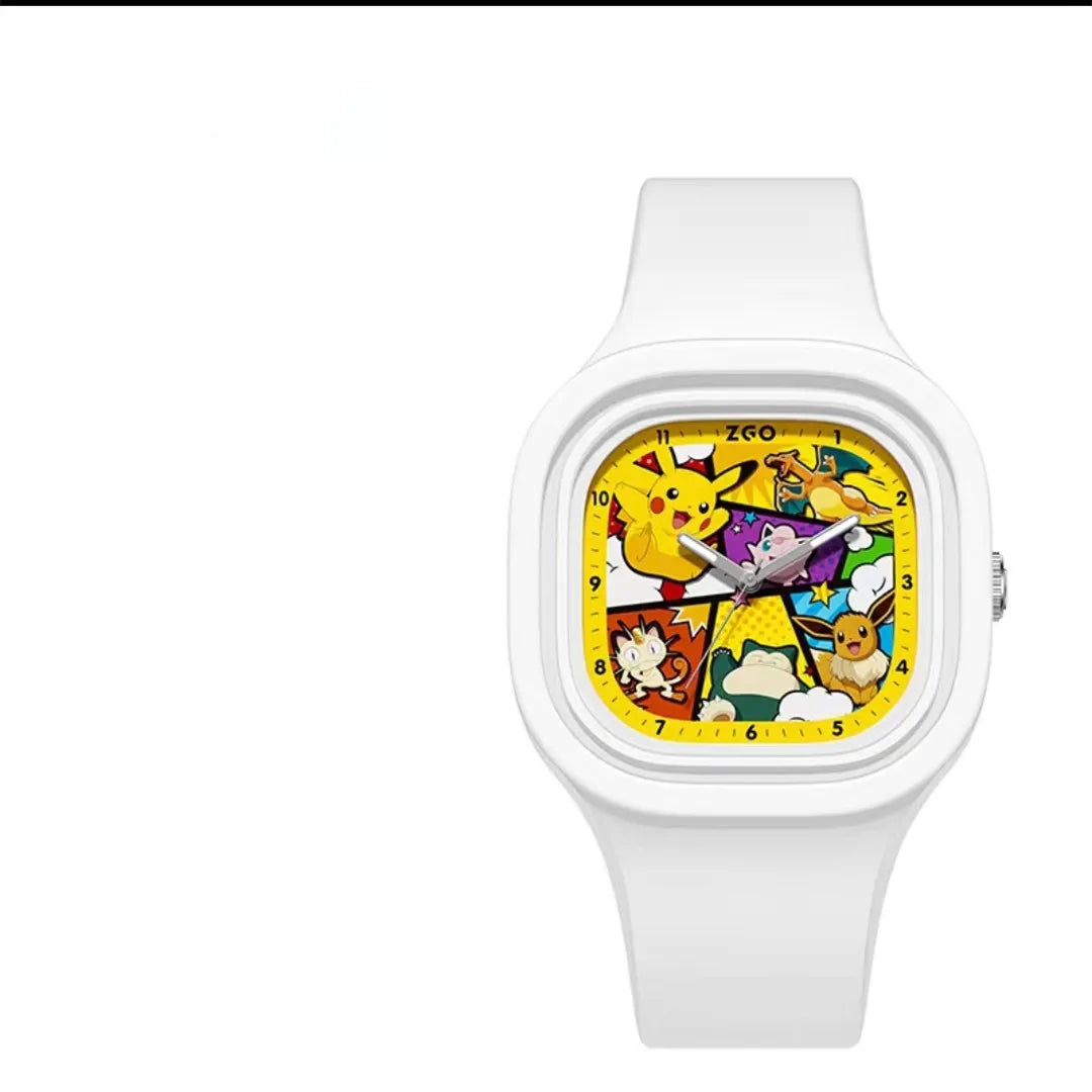 Pokémon Pikachu Square Watch - Cartoon Printing Silicone Strap - Boys & Girls Fashion Accessory - Great Birthday Gift-white-