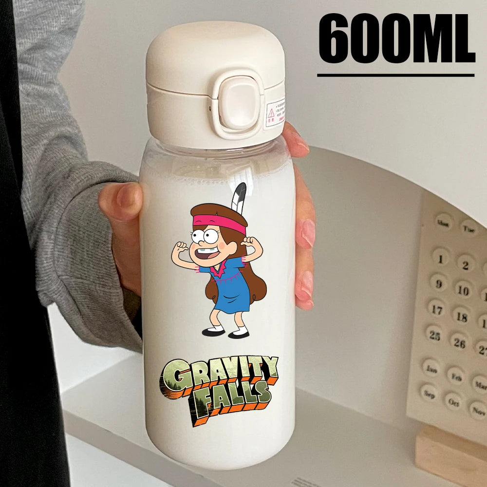 Disney Gravity Falls Water Bottle - 600ML Leak-Resistant Portable Drinking Cup - Transparent PC Design Featuring Dipper and Mabel-GDXZ-29-600ml-