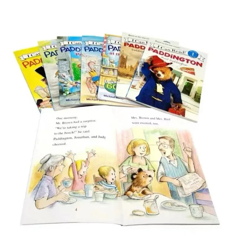 8 Books/set English Picture Book - I Can Read Paddington Cartoon Storybook Kids Early Education Children's Learning Book Add Audio-8 books-