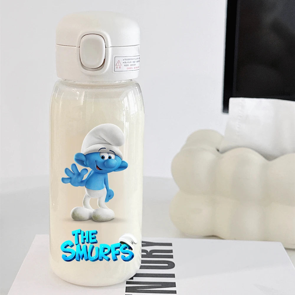 The Smurfs Straw Water Bottle - Large Capacity Cartoon Cup for Kids, Outdoor Sports, Portable Retro Anime Gift-15-600ML-