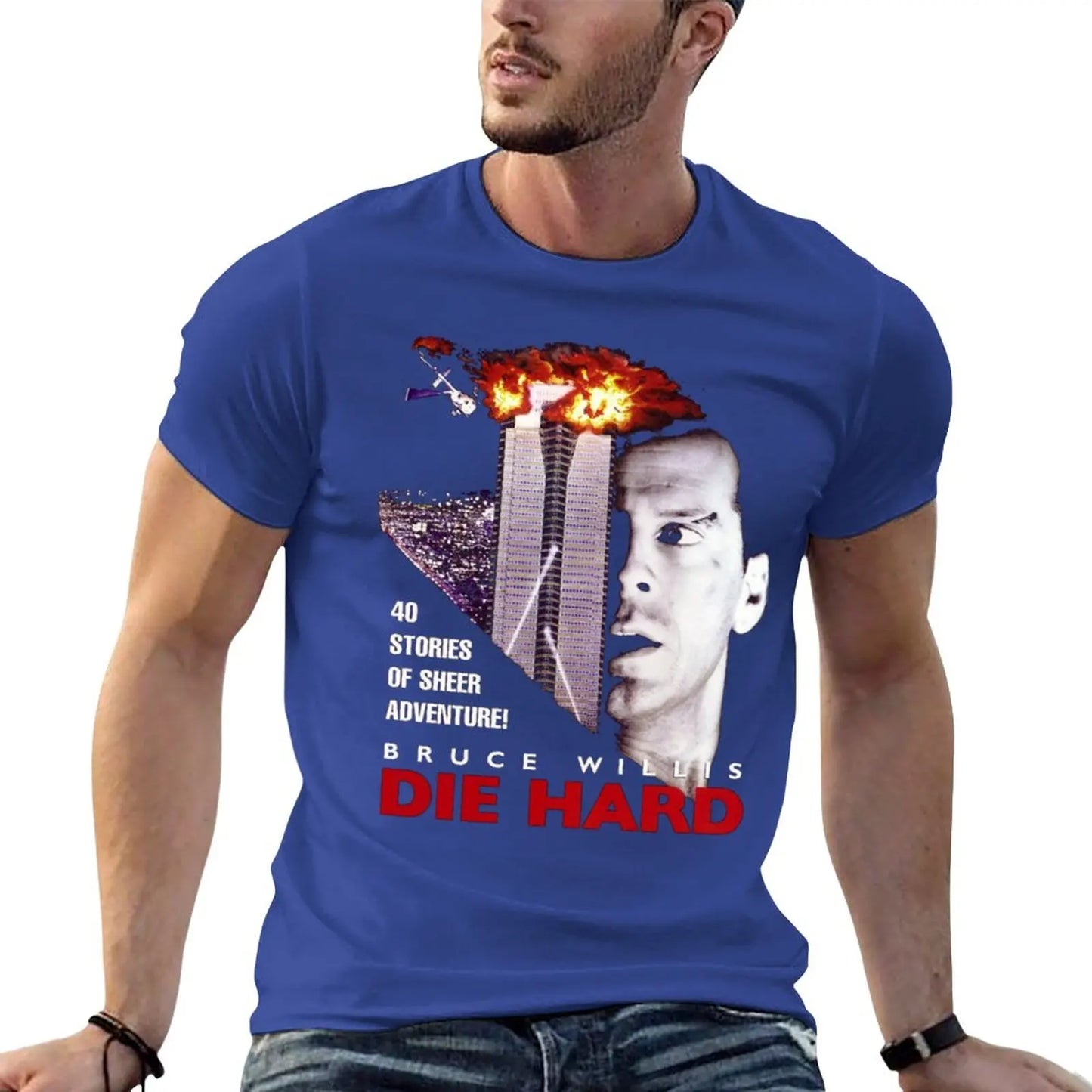 DIE HARD - (Only works with black) - T-Shirt Blank - Graphics T-Shirt - Plain Black Tees for Men-Blue-XXXL-