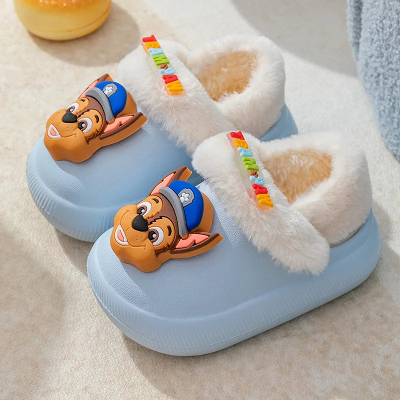 Paw Patrol Children Cartoon Print Cotton Slipper - Plush Soft Winter Warm - Baby Boy Girl Indoor Home Bedroom Shoes - Fluffy Slippers-Chase-140mm In 12cm-