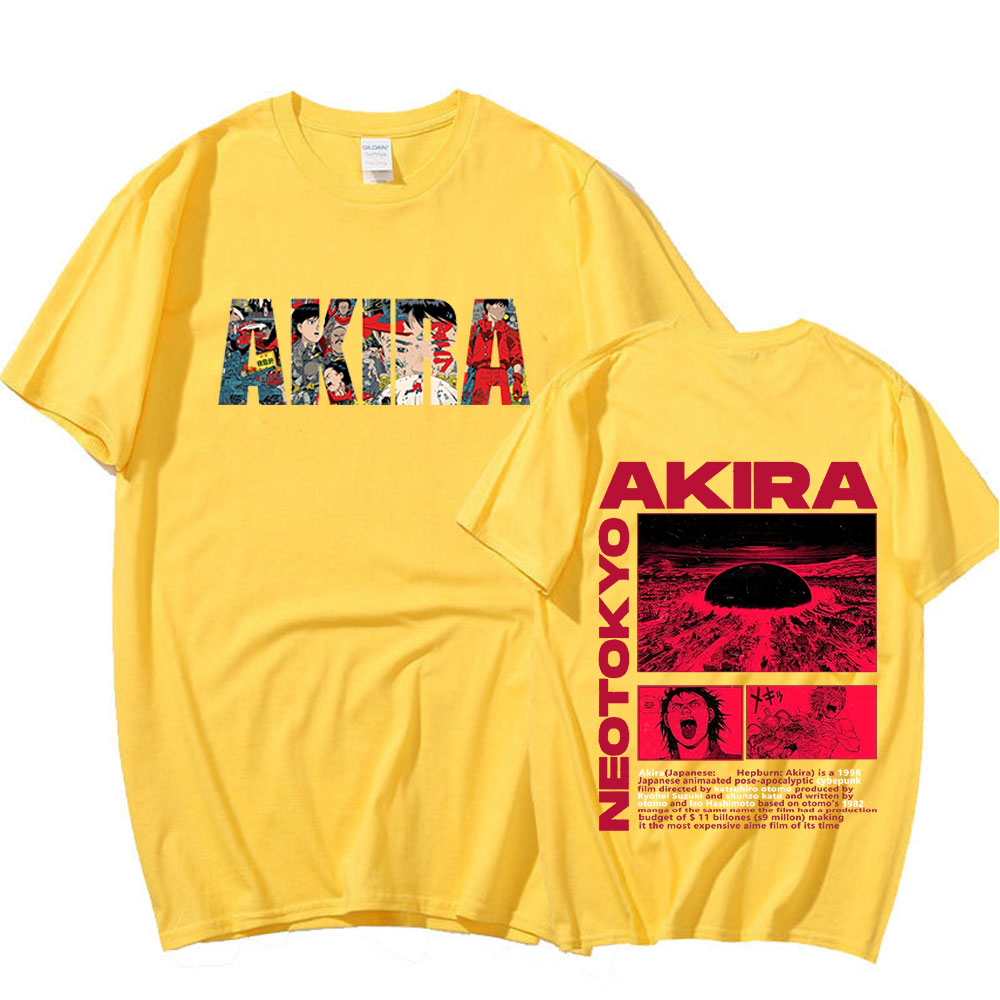 Neo Tokyo Anime T-shirt - Japanese Manga Shotaro Kaneda Tee - Men's Short Sleeve Cotton Fashion Shirt-Yellow-XS-