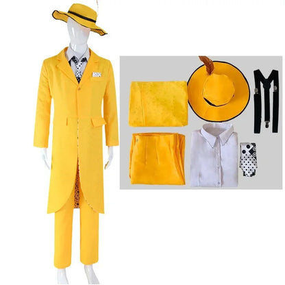 90s Fancy Dress Men's Yellow Gangster Suit The Mask Jim Carrey Costume