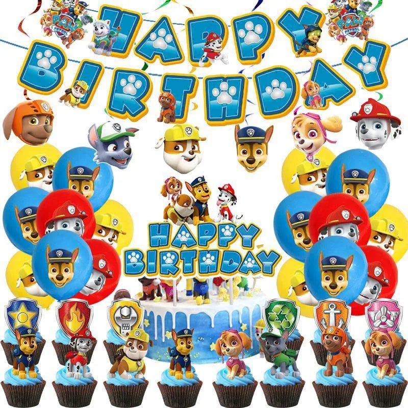 PAW Patrol Birthday Party Decoration Kids Toy Hat Gift - Aluminum Foil Balloon Disposable Tableware - New Banner Boy Event Supplies-